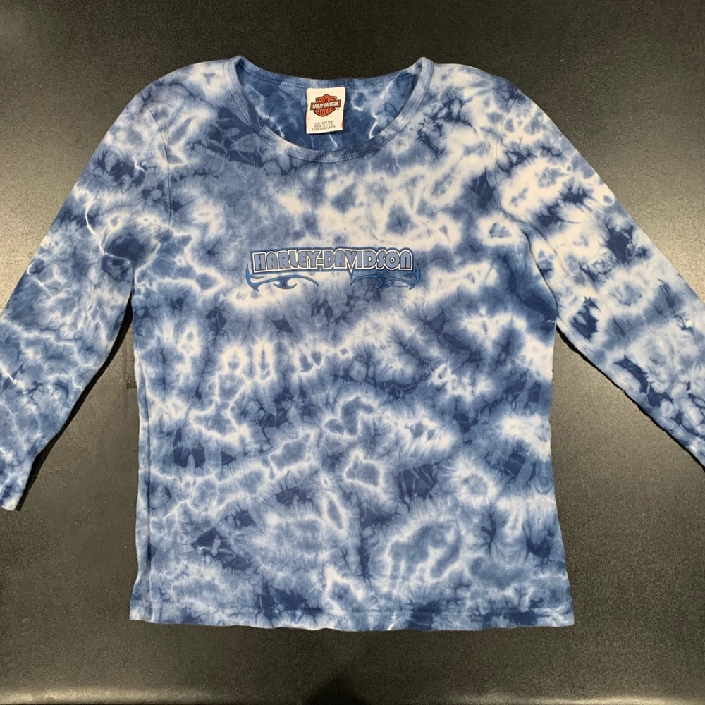 Harley-Davidson womens Long Sleeve Blue Tie-Dye Tee